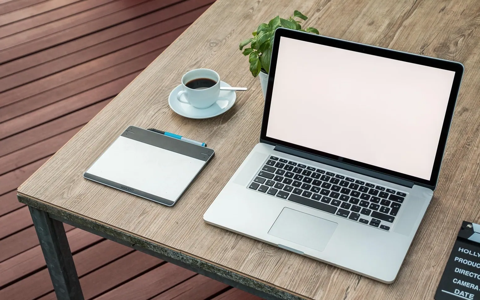 Workspace, laptop and mockup